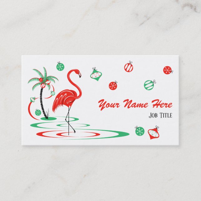 Red Christmas Flamingo Baubles business card (Front)