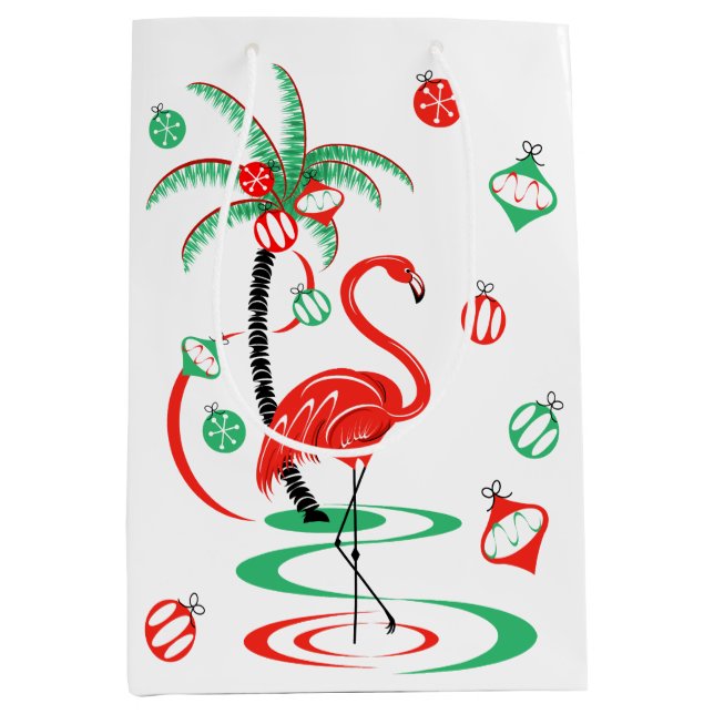 Red Christmas Flamingo Baubles gift bag medium (Front)