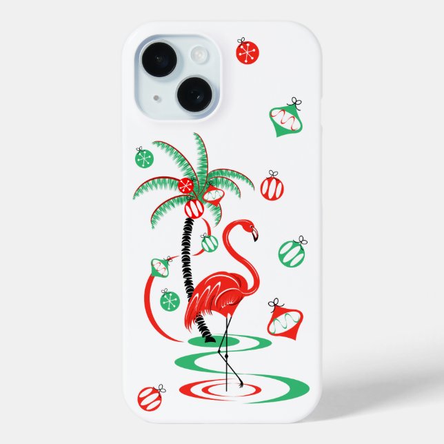 Red Christmas Flamingo Baubles iPhone case (Back)