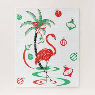 Red Christmas Flamingo Baubles Jigsaw Puzzle