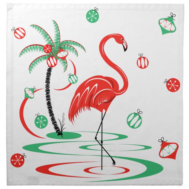 Red Christmas Flamingo Baubles napkins (Front)