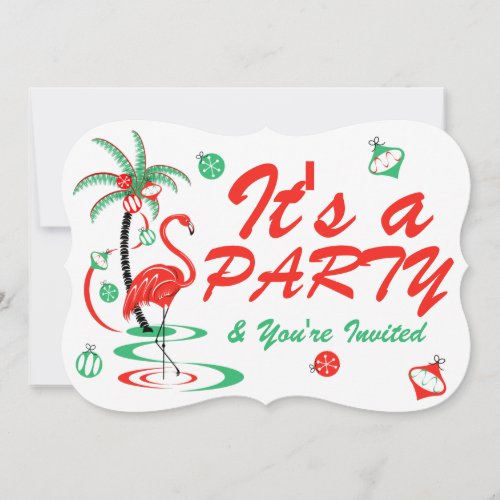 Red Christmas Flamingo Baubles Party bracket Invitation
