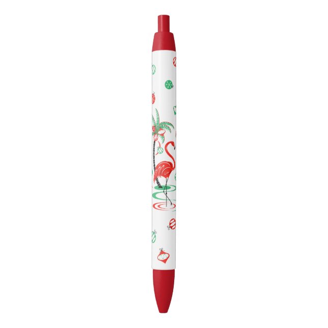 Red Christmas Flamingo Baubles pen (Front Vertical)