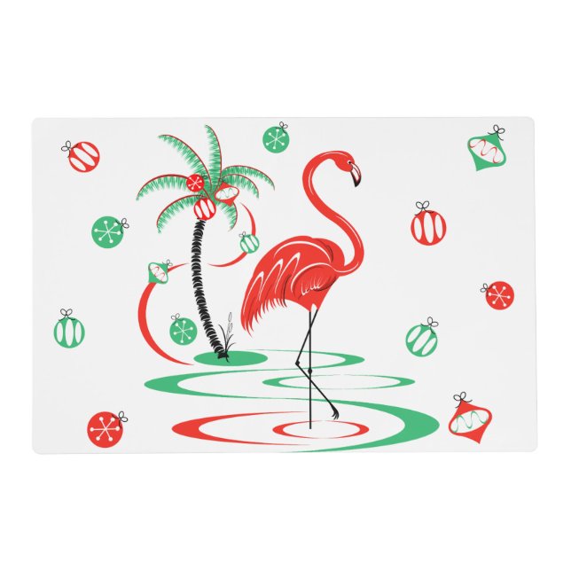 Red Christmas Flamingo Baubles placemat laminated (Front)