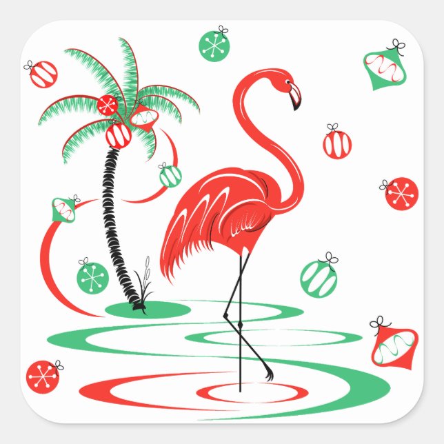 Red Christmas Flamingo Baubles square Sticker (Front)
