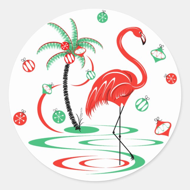 Red Christmas Flamingo Baubles sticker round (Front)