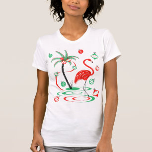 Red Christmas Flamingo Baubles t-shirt womens