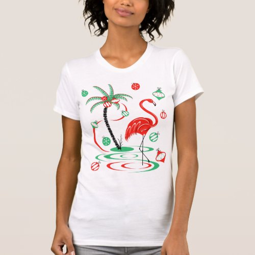 Red Christmas Flamingo Baubles t_shirt womens