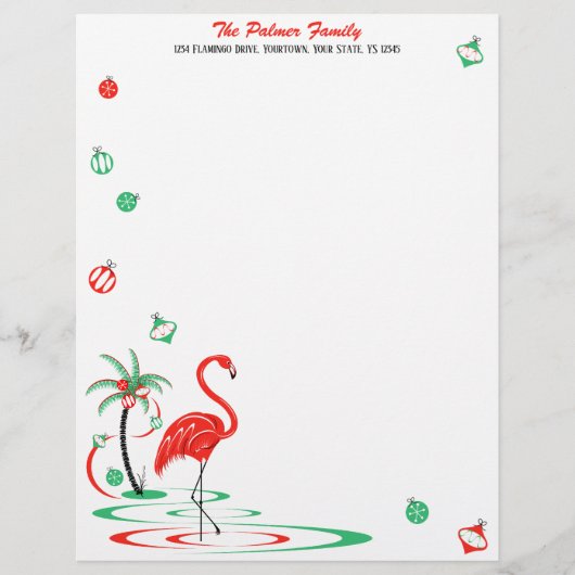 Red Christmas Flamingo Baubles Text (Front)