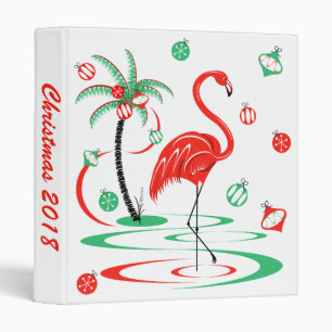 Red Christmas Flamingo Baubles Text ring binder