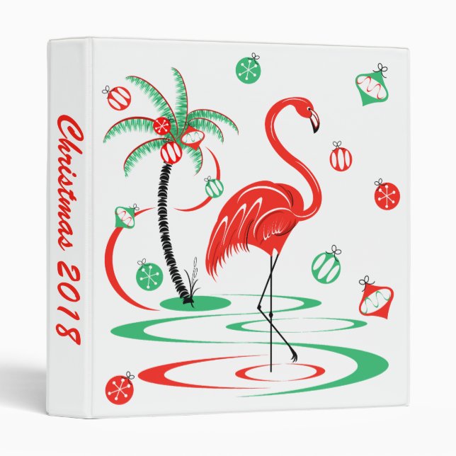 Red Christmas Flamingo Baubles Text ring binder (Front/Spine)