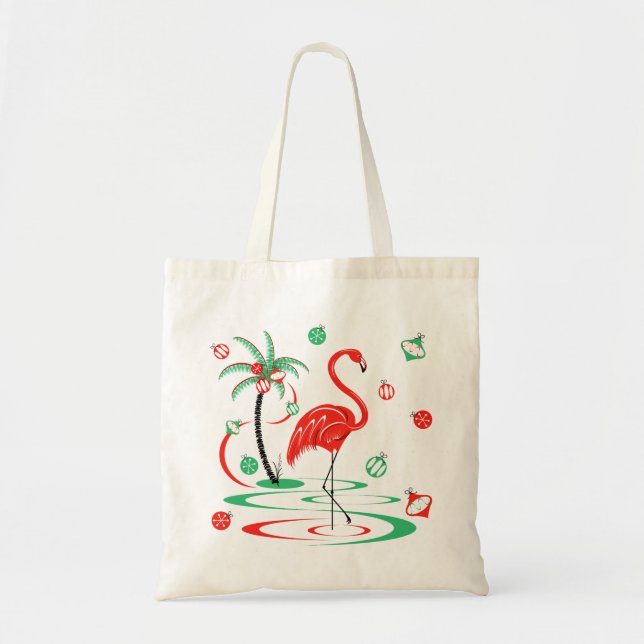 Red Christmas Flamingo Baubles tote Bag (Front)