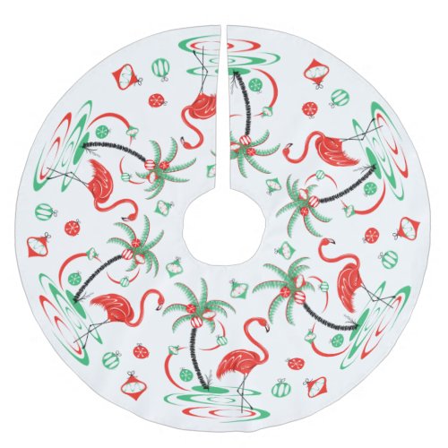 Red Christmas Flamingo Baubles  tree skirt