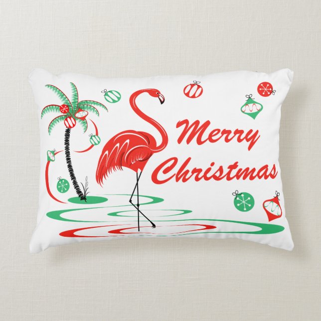 Red Christmas Flamingo Christmas green back accent Accent Pillow (Front)