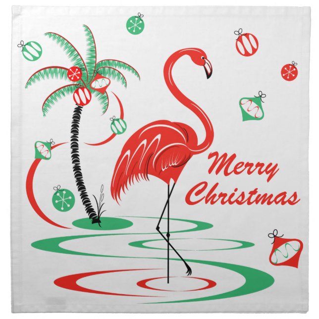 Red Christmas Flamingo Christmas napkins (Front)