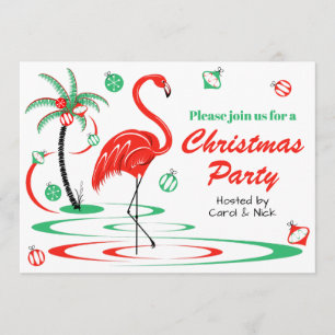 Red Christmas Flamingo Christmas Party landscape Invitation