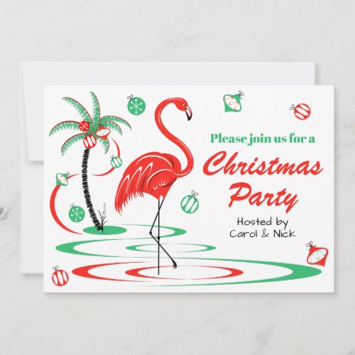 Red Christmas Flamingo Christmas Party landscape Invitation