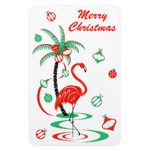Red Christmas Flamingo Christmas portrait Magnet