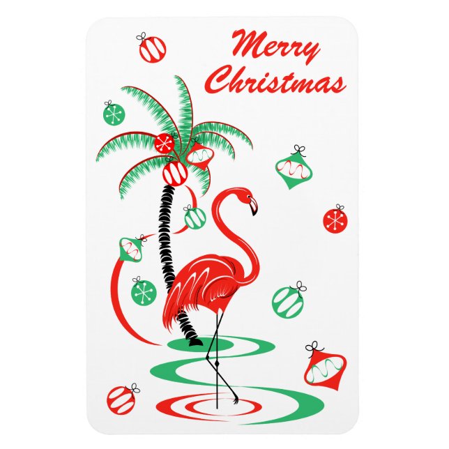 Red Christmas Flamingo Christmas portrait Magnet (Vertical)