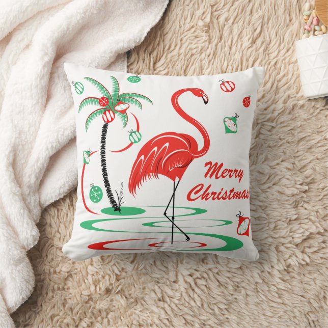 Red Christmas Flamingo Christmas red back square Throw Pillow (Blanket)
