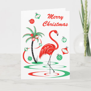 Red Christmas Flamingo Christmas Text portrait Holiday Card