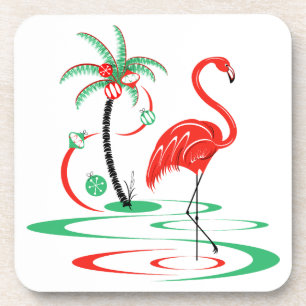 Red Christmas Flamingo coaster plastic