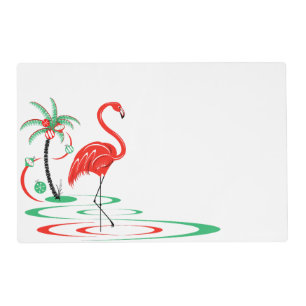 Red Christmas Flamingo Corner placemat laminated