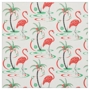 Red Christmas Flamingo fabric small pattern