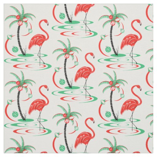 Red Christmas Flamingo fabric small pattern