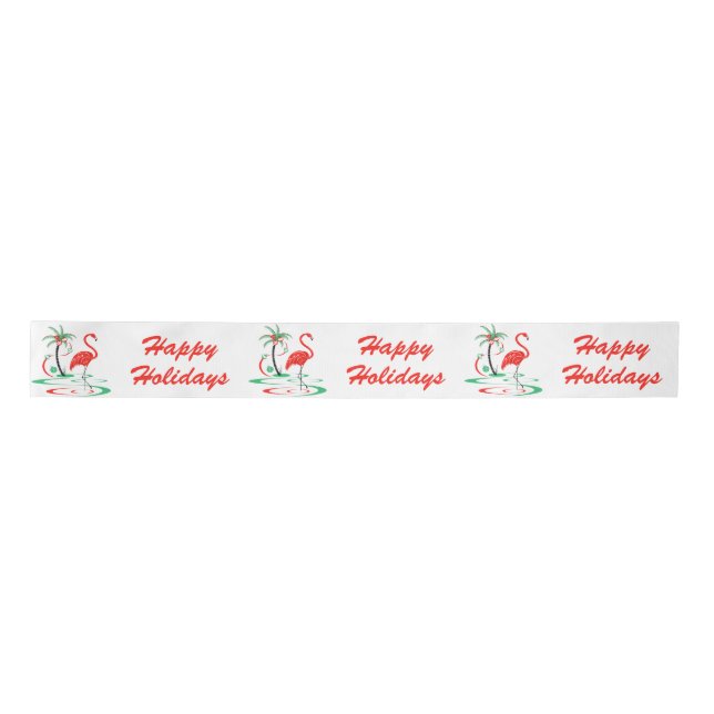 Red Christmas Flamingo Happy Holidays ribbon (Front)