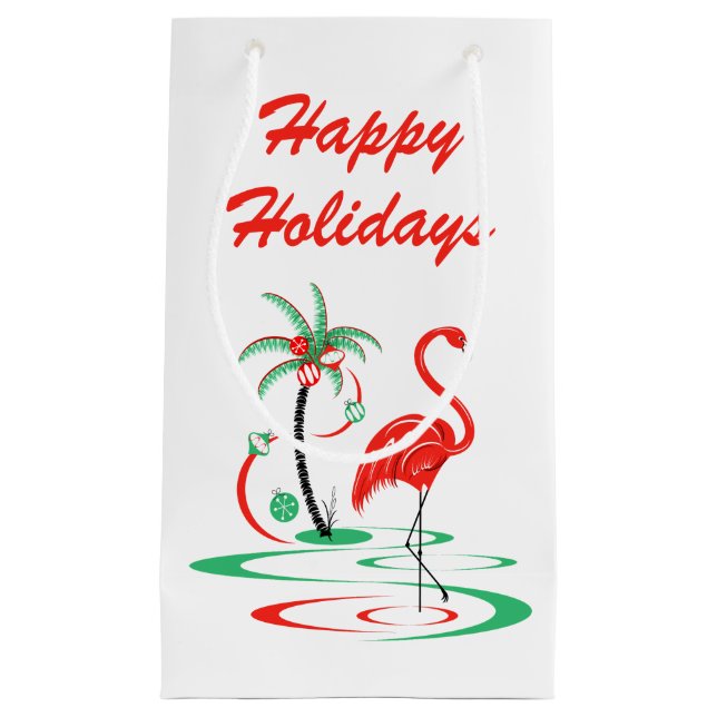 Red Christmas Flamingo Happy Holidays small Gift Bag (Front)
