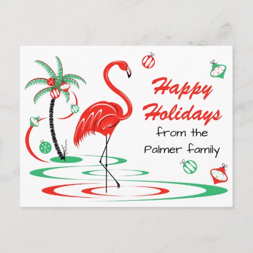 Red Christmas Flamingo Happy Holidays Text Holiday Postcard