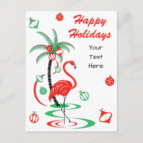 Red Christmas Flamingo Happy Holidays Text Holiday Postcard