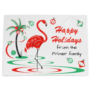 Red Christmas Flamingo Happy Holidays Text large Gift Bag