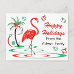 Red Christmas Flamingo Happy Holidays Text Postcard