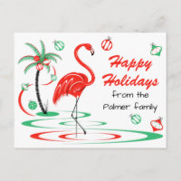Red Christmas Flamingo Happy Holidays Text