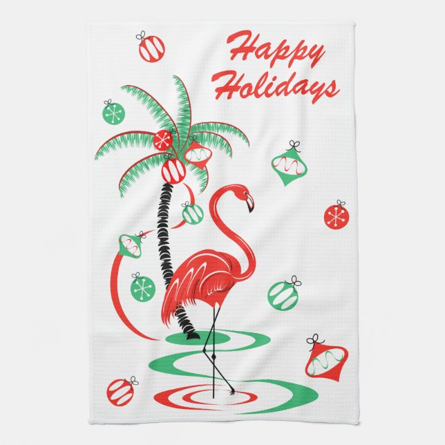 Red Christmas Flamingo Holidays kitchen towel (Vertical)