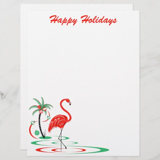 Red Christmas Flamingo Holidays letterhead (Front/Back)