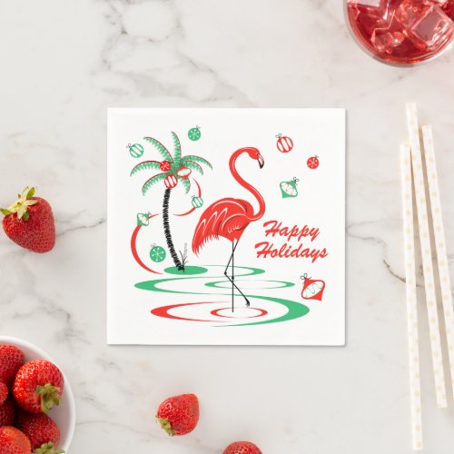 Red Christmas Flamingo Holidays napkin paper