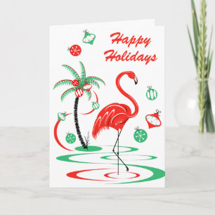 Red Christmas Flamingo Holidays Text portrait Holiday Card