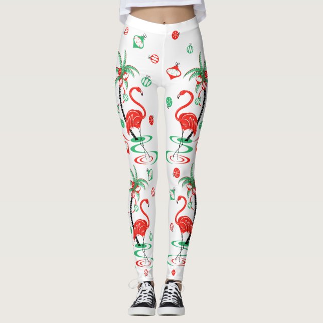 Red Christmas Flamingo leggings (Front)