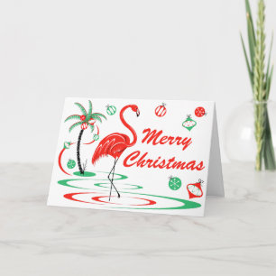 Red Christmas Flamingo Merry Christmas landscape Holiday Card