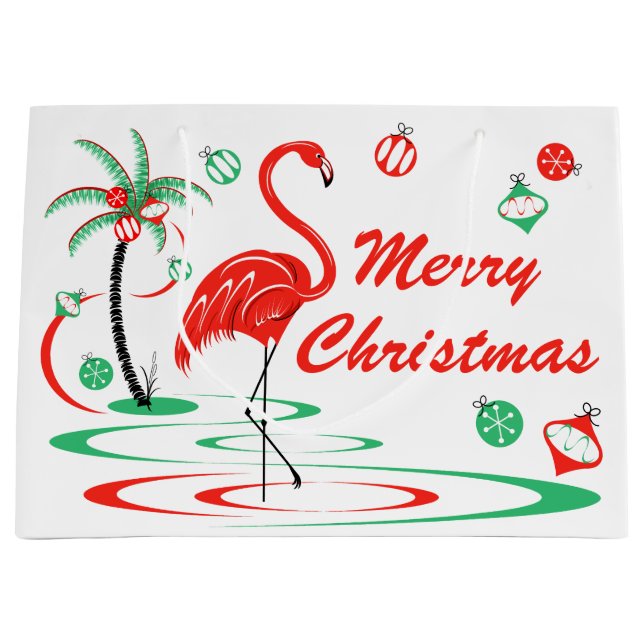 Red Christmas Flamingo Merry Christmas large Gift Bag (Front)