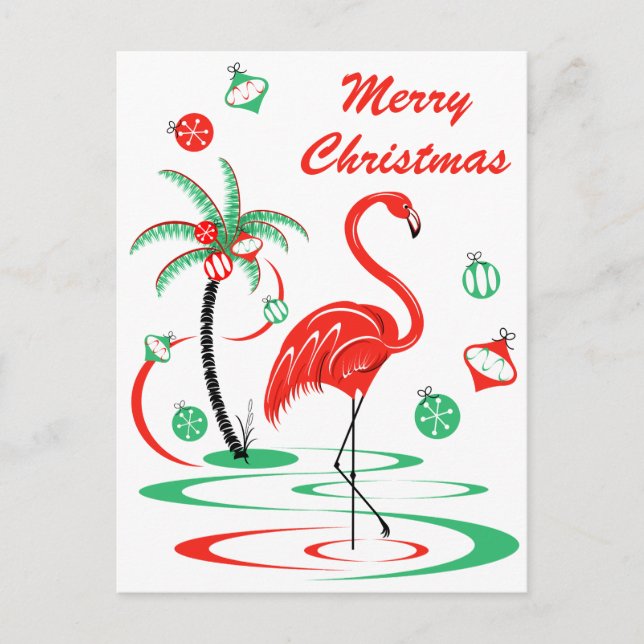 Red Christmas Flamingo Merry Christmas portrait Holiday Postcard (Front)