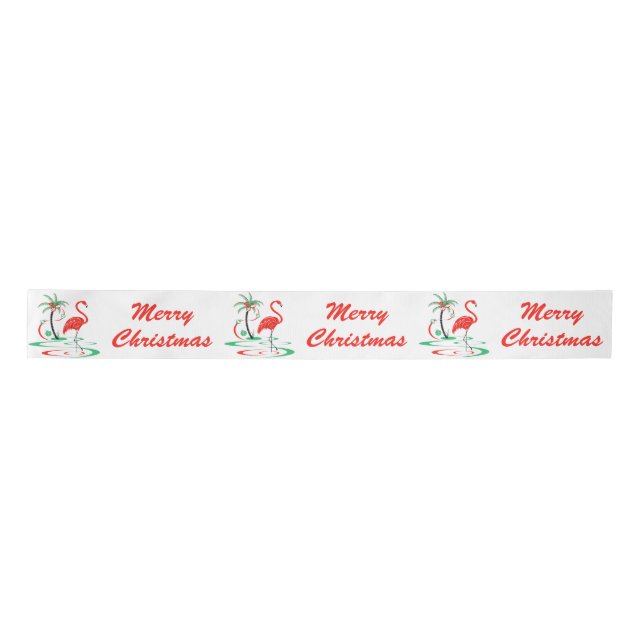 Red Christmas Flamingo Merry Christmas ribbon (Front)