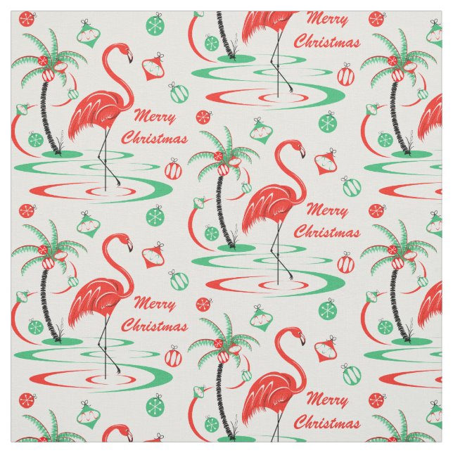 Red Christmas Flamingo Merry Christmas small Fabric (Swatch)