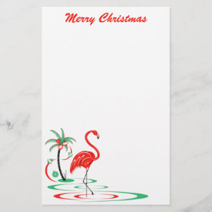 Red Christmas Flamingo Merry Christmas stationery