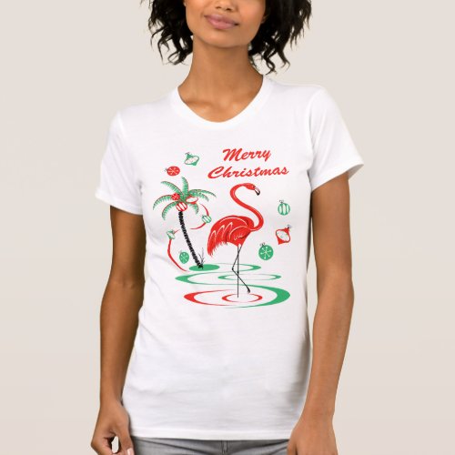 Red Christmas Flamingo Merry Christmas t_shirt