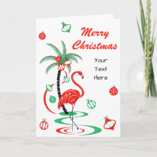 Red Christmas Flamingo Merry Christmas Text front Holiday Card