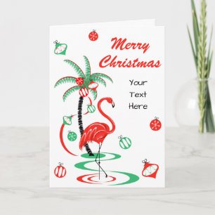 Red Christmas Flamingo Merry Christmas Text front Holiday Card